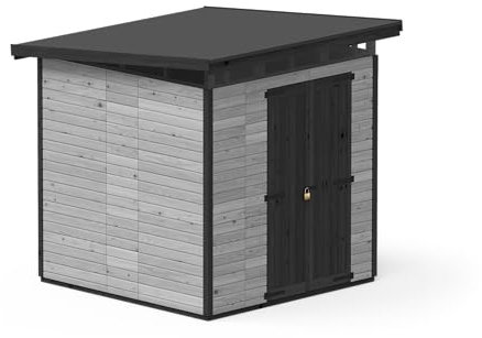 Upyard Gartenhaus Strongbox XL - Robuste Holz Gerätehaus mit imprägniertem Fundament und extra Strapazierfähigem Kunststoff Dach, 203x203 cm, Grau