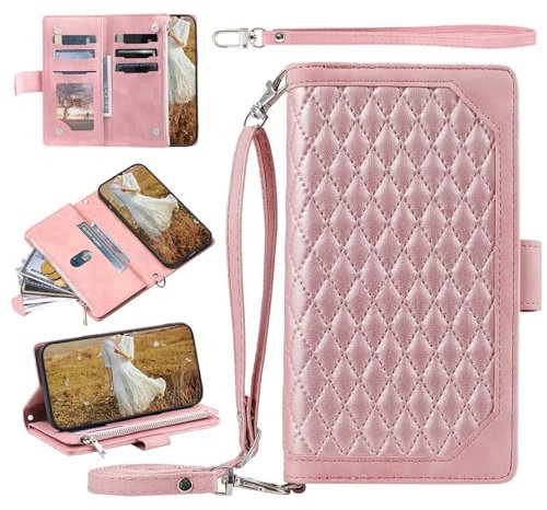 Beajew Coque Compatible avec Sony Xperia XA2 avec Cordon,Etui Sony Xperia XA2,Flip Portefeuille Étui Cuir,[9 Porte Cartes] [Fermeture Magnétique]-Couleur Rose