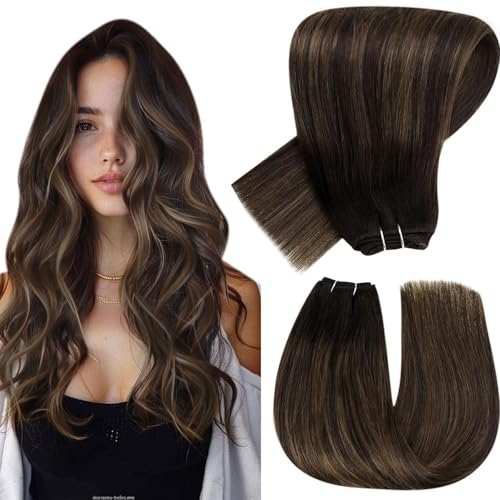 Hetto Tressen Echthaar Balayage Dunkelstes Braun to Licht Braun Weft Extensions Echthaar Tressen Sew in Remy Gerade Invisible Doppelt Weave Haarverlängerung 80g 35 cm #2/8/2