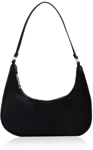 FDCGAS kleine Handtasche Damen - 1 pcs Umhängetasche Damen Handtasche, Nylon Retro Achsel Tasche mit Pom-Pom-Schlüsselanhänger,Fashion Unterarmtasche mit Reißverschluss-Geschenk