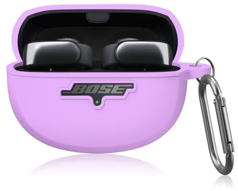 PUCGUE Bose Ultra Open Soft Silicone Case for Bose Open ore Wireless Earbuds, Shockproof Protective Case with Carabiner, Front LED and Visible Logo (Purple)