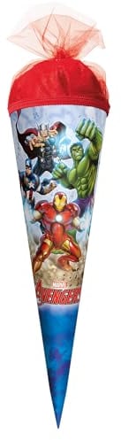 ROTH Schultüte klein Marvel Avengers 22 cm - rund, Tüllverschluss - Zuckertüte Marvel Avengers Schulanfang