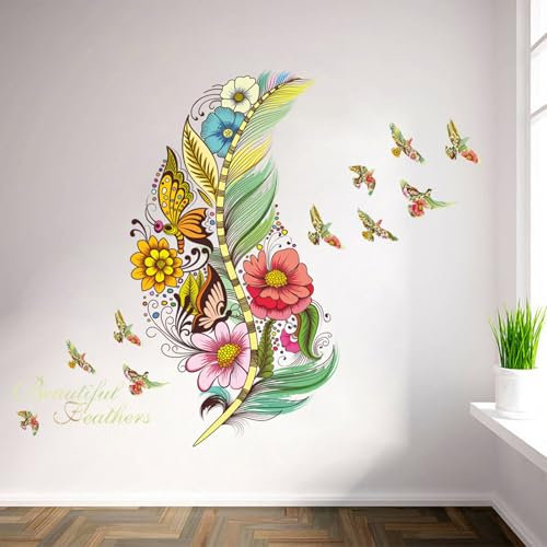 astylishome Girls Wall Stickers Feathers Decals Art Feather Walls Sticker Decor Mural Self Adhesive Wallpaper for Living Room Kitchen for Bedroom Removable 0115