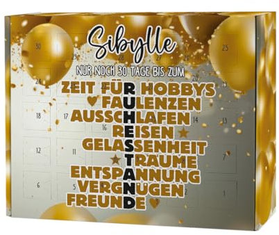 Herz & Heim® Countdown Kalender zum selbst befüllen für angehende Ruheständler, personalisiert (Ruhestand - Gold)