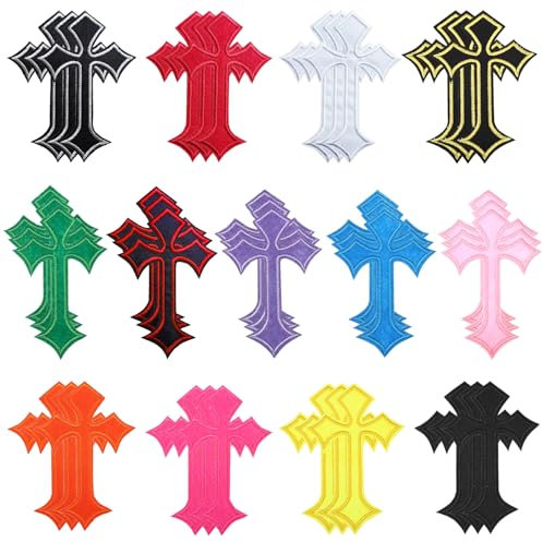 FAURAPMNG 39 Pcs Cross Patches, Mixed Color Iron on Cross Applique Patch, Embroidered Patches Vintage Cross Applique for Repair DIY Clothes Shirts Jackets Backpacks Jeans