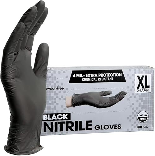 PROMART Disposable Nitrile Gloves Black, Chemical Resistant, Powder-Free, Latex-Free, Non-Sterile, Food Safe, Black,100-Count (1000, XL)