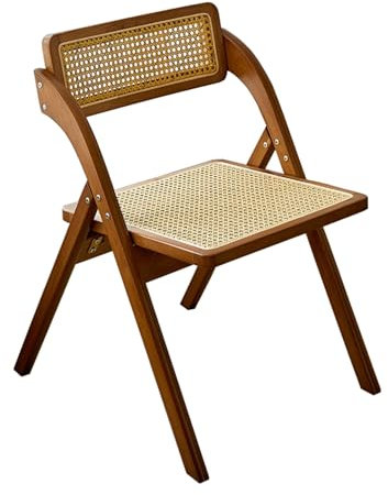 Rattan Esszimmerstuhl mit Rückenlehne Faltbarer Holzstuhl Freizeitstuhl (Nussbaum)