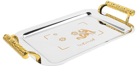 OKUMEYR Plateau De Service à Dessert En Acier Inoxydable 27x18cm Avec Poignées Décoratives, Plateau De Rangement Multifonction Pour Fruits Et Collations, Usage Hôtelier Et Café