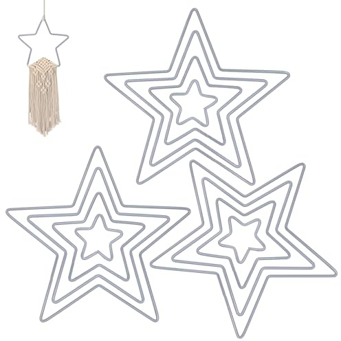 12 Stück Silber Metallring Stern 5/10/15/20 cm Metallringe zum Basteln | Metall Stern Basteln, Traumfänger Ringe, Metallsterne zum Hängen, Metallsterne zum Basteln Kranz Traumfänger DIY Deko