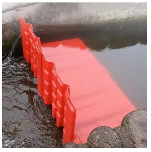OOMRNV Hochwasserschutzbarrieren, Wiederverwendbare L-förmige ABS-Hochwasserbarriere, abnehmbare Hochwasserbarriere für Einkaufszentren, U-Bahn-Stationen, Garagen, Dämme (rot-4 Stück