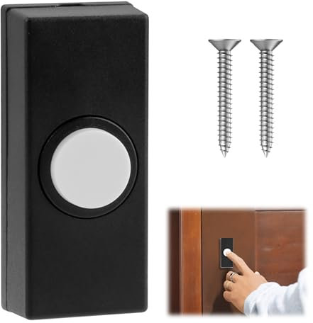 Wired Door Bell Button, Door Bell Push Wall Mounted with 2pcs Screws Weatherproof Plastic Button Switch 5.5 * 2.4 * 1.7cm for Most Doorbell Chimes for Home Garage Warehouse Easy Installation (Black)