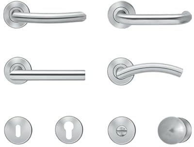 Steinau KG Edelstahl Türbeschlag Set für Innentüren - DIN-L/R - 54mm Rosette - Matt - Zimmertür - Holztür - Türklinke (Leipzig, Knauf (WG))