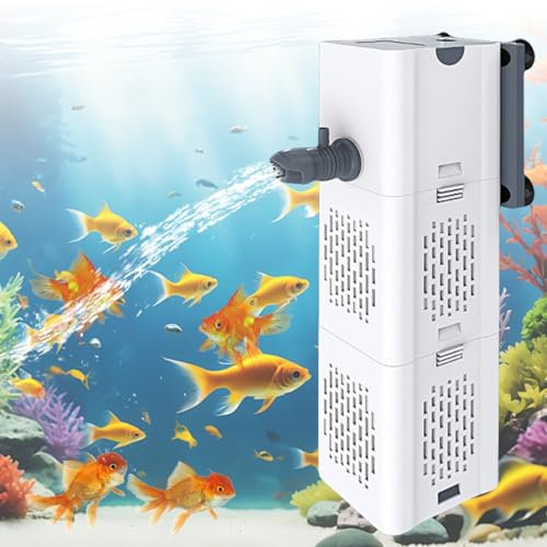 Filtro interno per acquario, 6 W, 500 l/h, pompa per acquario, pompa filtro 3 in 1, ultra silenziosa, con 4 spugne filtranti, regolabile per 30 – 80 l di acqua e serbatoio per tartaruga