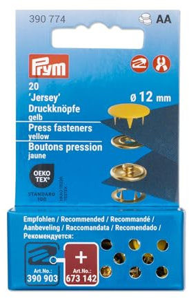 Prym 390774 Druckknöpfe Jersey, 12 mm, gelb, kompatibel mit dem Vario Creative Tool