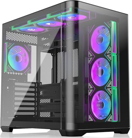 RAIJINTEK ATREUS BT7 Mid-Tower E-ATX PC-Gehäuse, gebogene Glasfront und Seitenwände, 7 x 120 mm Infinity Mirror ARGB PWM Lüfter, hoher Luftstrom, vertikale und horizontale GPU-Unterstützung