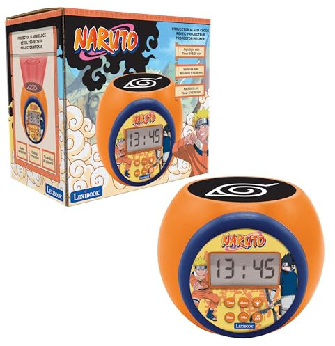Lexibook, Naruto, Projektionswecker mit Alarm- und Schlummerfunktion, Nachtlicht mit Timer, LCD-Bildschirm, Batteriebetrieben, Orange, RL977NA