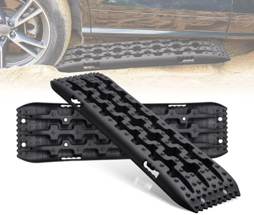 Sandbleche Offroad 2 Stück - 10-Tonnen-Nylon-Traktionsmatten Für Schnee & Schlamm | Anfahrhilfe | Tiefe Rillen & Antirutsch-Piksel | Kompatibel Mit, LKW & Geländewagen | Schwarz