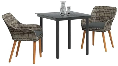 vidaXL 3 Piece Grey PE Rattan Garden Dining Set
