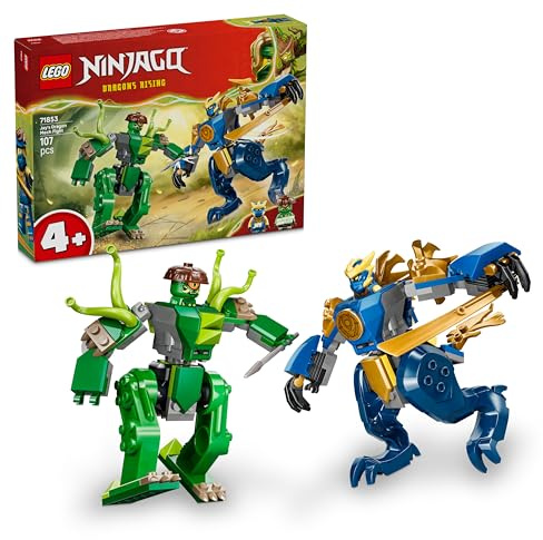 LEGO NINJAGO Duell mit Jays Drachen-Mech - Ninja Spielzeug für Jungen und Mädchen - Modellbau mit 2 Actionfiguren, 2 Minifiguren, Katana und Schwert - Geschenk für Kinder ab 4 Jahren - 71853