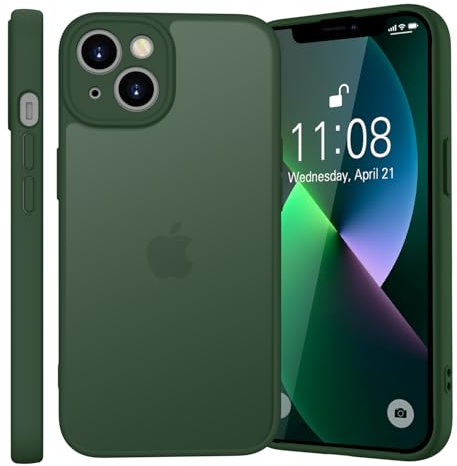 Kukiwhy für iPhone 13 Hülle mit Kameraschutz, Dunkelgrün | Stoßfest Militärstandard Anti-Kratzen Schutzhülle, Durchscheinende Rückseite Handyhülle, Anti-Fingerabdruck Matt