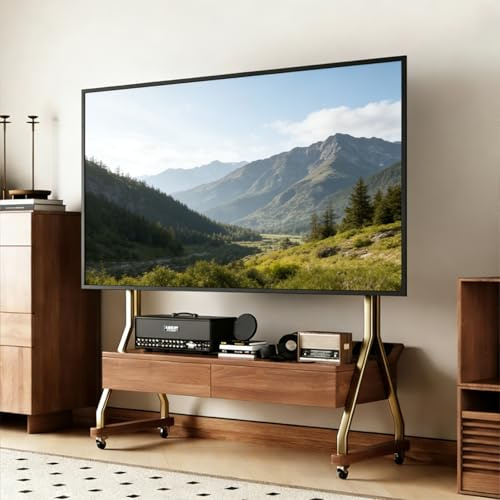 Soporte de TV con Ruedas, Carrito móvil para televisores de 40 a 85 Pulgadas, Estante Giratorio para televisión, Apto para Sala de Estar, Oficina y Sala de reuniones(D)
