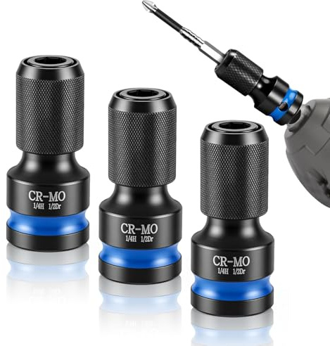 3 Teiliges Schlagschrauber Zubehör Set Cr-Mo-Schlagstecknuss | 1/2 Zoll Bit Adapter auf 1/4 Zoll Bit Adapter Langlebig und Rutschfest für Schlagschrauber und Druckluftschrauber