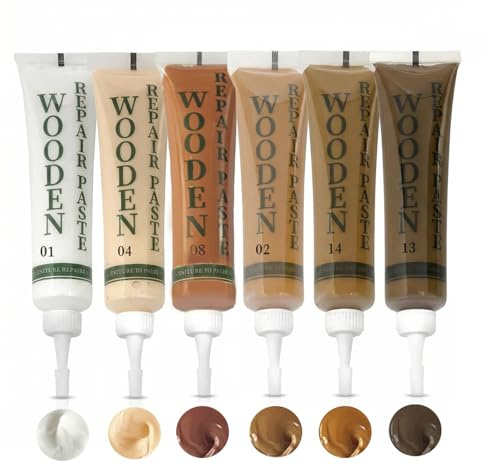 Juego de 6 piezas de reparación para parquet, pasta para madera para reparar arañazos, grietas, color blanco, madera roble, color madera nogal, color madera nogal claro, color madera natural, color