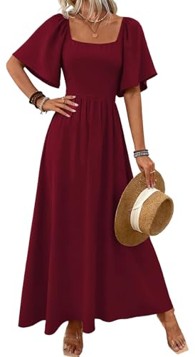 LIAMERHE Vestido Largo Mujer Elegante Cuello Cuadrado Vestido Maxi de Fiesta Boda Casual Línea A Cintura Alta Estilo Boho Chic Vestido de Playa