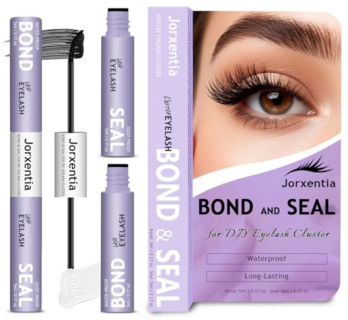 Jorxentia 2-in-1 Lash Bond and Seal Glue, Strong Hold Waterproof Cluster Lash Glue for Eyelash Clusters, Latex Free & Sensitive Eyes - 72h Long-Lasting Lash Extension Glue, Easy DIY Application