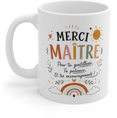 Teecustom Tasse Merci Maître – Mug Remerciement École Primaire – Cadeau Fin d’Année Enseignant Homme 325ml