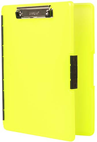 Dexas Slimcase 2, Kunststoff-Klemmbrett mit Aufbewahrung und seitlicher Öffnung, Neongelb, Bürobedarf, zum Organisieren, Tragen und Aufbewahren, A4-Halter, Stil und Funktionalität Still-Klemmbrett