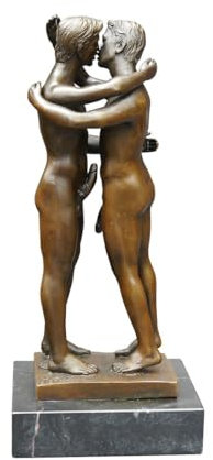 Antike Fundgrube Erotische Bronze Figur 2 küssende Männer auf Marmorsockel | Skulptur Statue Dekoration | H: 27 cm (5643)