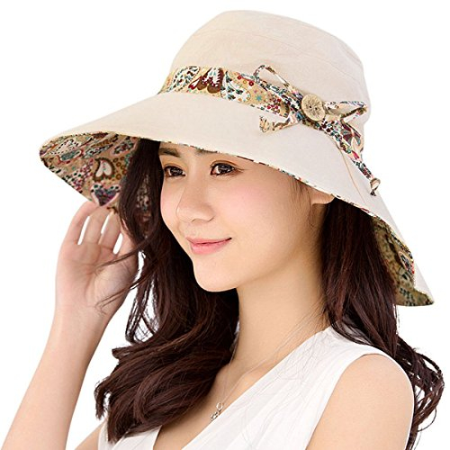 HAPEE APEE Damen Sonne Hüte Sommer Reversibel UPF 50+ Strandhüte Faltbar Breit Rand Kappe, Einheitsgröße, Beige