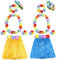 FEPITO 2 Set Hawaiian Gras Hula Rock mit Blume Leis Halskette Stirnband Armbänder Kleid Kostüm Set für Mädchen Frau Luau Hawaiian Dance Rock Party Gefälligkeiten
