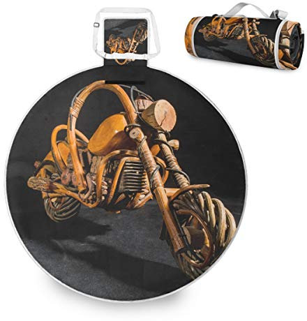 FANTAZIO Cool Holz Motorrad Picknickdecke Outdoor Decke Doppelschichten für Outdoor Wasserabweisend Handliche Matte Tragetasche Ideal für den Strand Camping auf Gras Wasserdicht Sandfest