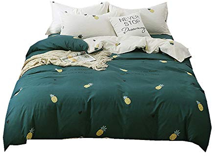 3 Stück Bettwäsche Set King Size 220x240 cm Schwarz Hunde Weiß Rosa Grün Gitter Schwein Ananas Bettbezug für Jungen und Mädchen mit Kissenbezug (Grün, 220 x 240 cm)