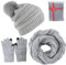 CheChury Strickmütze Wintermütze Schal Set Beanie Gestrickt Fleece Bommel Touchscreen Handschuhe Set Winterschal Kombi Set Loop Grobstrick Schal Damen Geschenk Winterzubehör