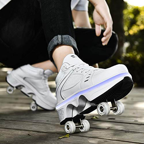 DHTOMC Roller Skates Lauflernschuhe,Sneakers Mit 7 Farbwechselnden Lichtern,2in1 Mehrzweckschuhe Schuhe,Inline-Skate,verstellbare Quad-rollschuh Stiefel Für Männer,EUR35