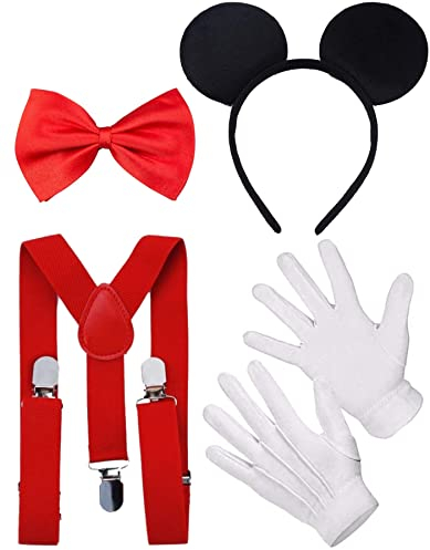 Erwachsene Herren Micky Maus Kostüm Zubehör Set mit Mausohren Stirnband + Nase + rote Fliege + Handschuhe ~ Junggesellenabschied Motto-Party Cosplay Cartoon Charakter Outfits