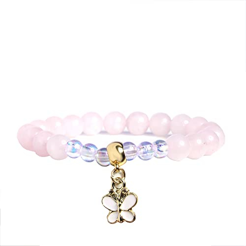 MILAKOO Rosenquarz armband mit Schmetterling Damen Natur edelstein Armreif Rosa Kristall Armband