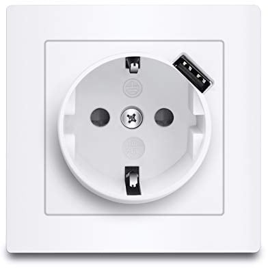 EXTRASTAR Base Enchufe Schuko Con USB, Enchufe Empotrado de Pared, Blanco, para Smartphone, Tableta, Material eléctrico, 1pcs