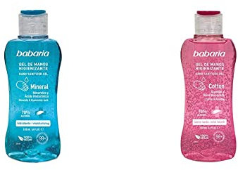 Babaria – Gel de manos hidroalcohólico higienizante mineral – 70% alcohol - 100 ml & – Gel de manos hidroalcohólico higienizante cotton – 70% alcohol - 100 ml