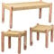 Marrakesch Boho Deko 3er Set Sitzbank Hocker Beistelltisch aus Holz & Jute Josue | Balkonmöbel Gartenmöbel Ideal im Garten Terrasse und Balkon Deko