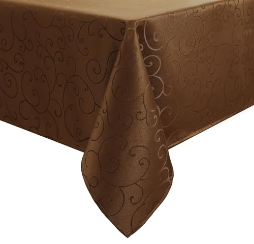 Homaxy Tischdecke Abwaschbar Rechteckig 100x140cm Polyester Tischtuch Tafeldecke Jacquard Tischwäsche Ornamente Schmutzabweisend Pflegeleicht, Braun