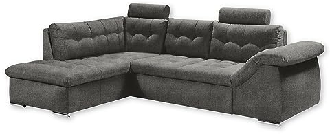 OMAN 2 Ecksofa mit Schlaffunktion, Anthrazit - Moderne Eckcouch in L-Form mit Bettkasten und Armteilverstellung - 283 x 84 (101) x 193 cm (B/H/T)