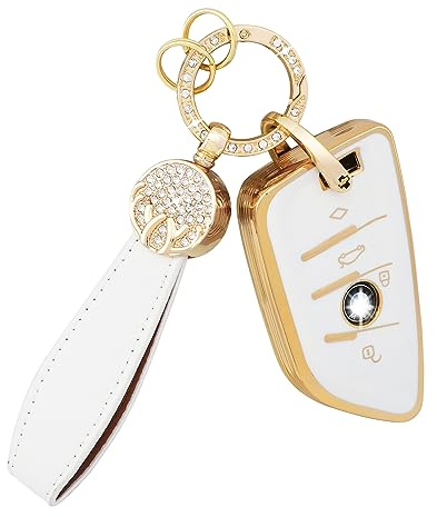 BLINGOOSE Schlüsselhülle für BMW 4 Tasten Auto Schlüsseletui Key Cover Schlüsselbox Schutz Zubehör Glitzer Schlüsselanhänger für BMW X1 X2 X3 X4 X5 X6 X7 3er 4er 5er 6er 7er 8er Girly Frauen TPU