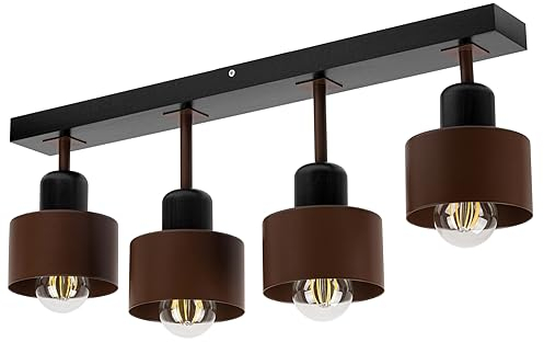 alfalux Deckenlampe Mit 4 Lampenschirmen LED Holz-Metall-Deckenleuchte Leuchte Lampe Wohnzimmerlampe Schlafzimmerlampe Kinderzimmer Wohnzimmer Schlafzimmer Deckenleuchten BR60x7SC (BRAUN)