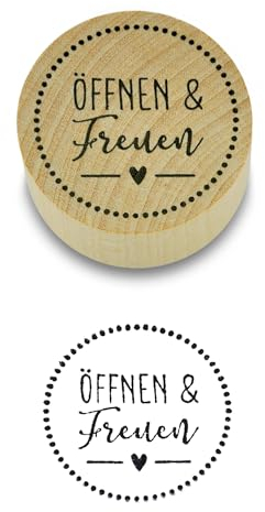 Frau WUNDERVoll® Stempel - Öffnen und freuen- aus Holz, Schrift-/ Motivgröße: Ø 3,5 cm/Weihnachten, Adventskalender, Handstempel, Motivstempel, Dekostempel, Geschenke, Hochzeit,Gastgeschenk