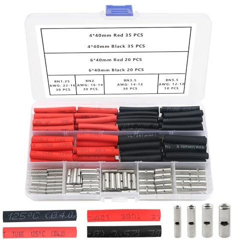 YIXISI 210 Pièces 4 Types Cosses Électriques a Sertir Bout à Bout Non Isolées, Virole Câble Crimp Terminal, Terminaison de Sertissage de Câble de Virole Sans Soudure, avec Gaine Thermorétractable