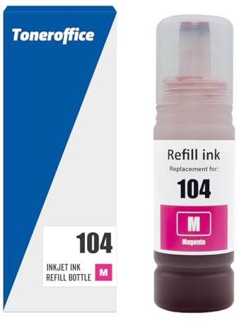 Tinte 104 C13T00P340 M Magenta kompatibel mit Epson 104 Druckertinte, Nachfülltinte für Epson EcoTank ET-2710 ET-2711 ET-2714 ET-2715 ET-2720 ET-2721 ET-4700 etc. (70ml, ca. 7500 Seiten)